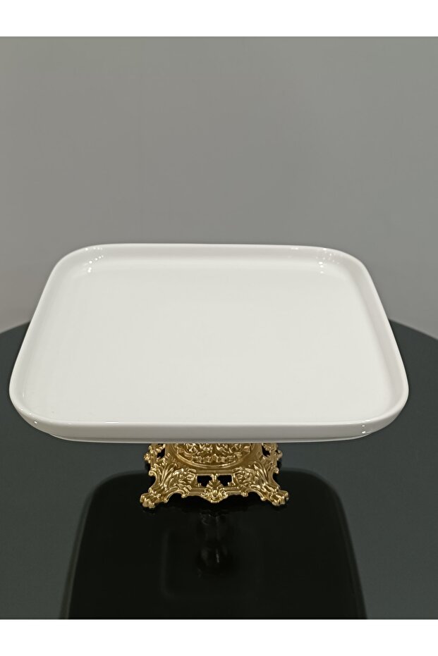 Porcelain Presentation Plate with Gold Handle and Foot