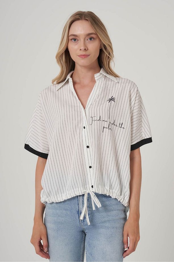 Bel Bağcıklı Oversize Gömlek - 1