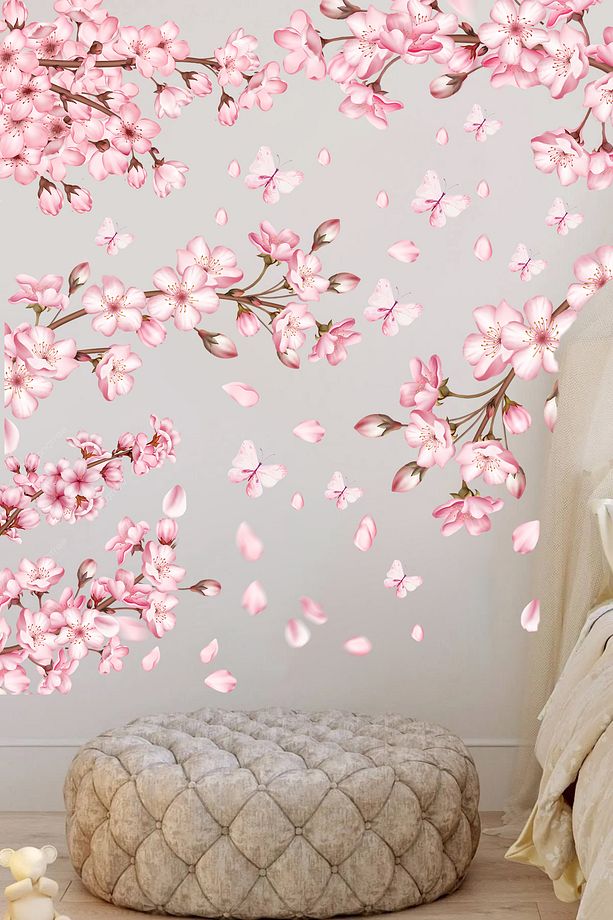 Japonya Sakura Çiçekleri Premium Duvar Sticker Seti - 1