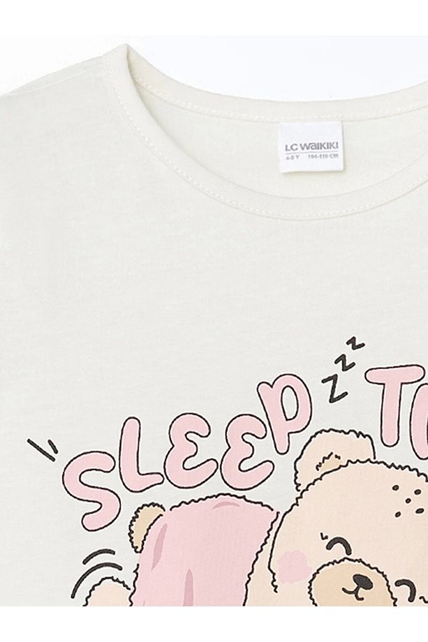 LCW Kids Ekru Baskılı Kız Çocuk Pamuklu Şortlu Pijama Takımı - 6