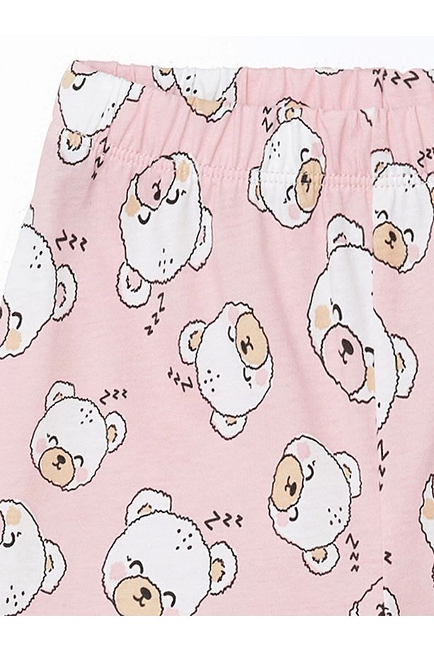 LCW Kids Ekru Baskılı Kız Çocuk Pamuklu Şortlu Pijama Takımı - 7
