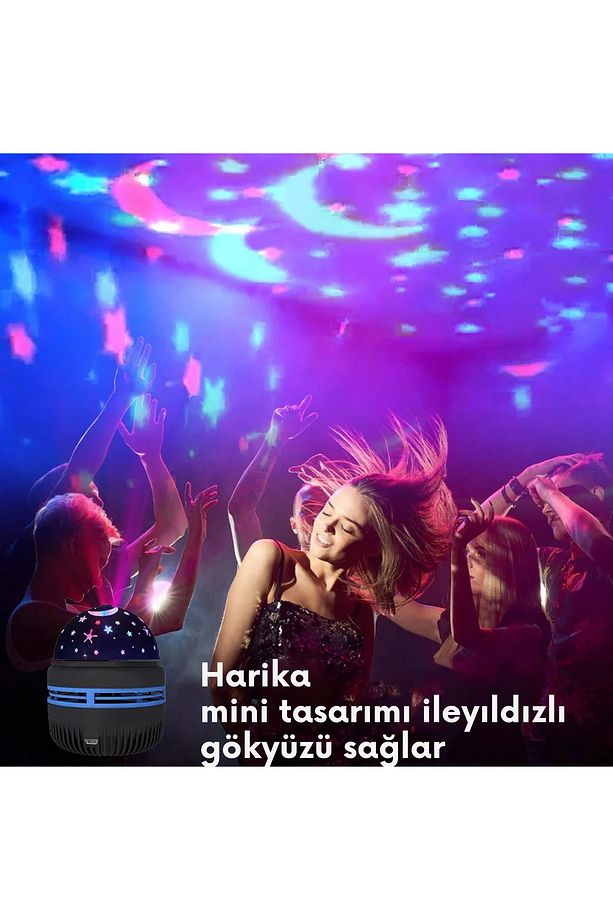 Hareketli Dönen Başlıklı Minimal Tasarımlı Galaxy Gece Lambası Ve Projeksiyon Eğlenceli Disko Topu - 4