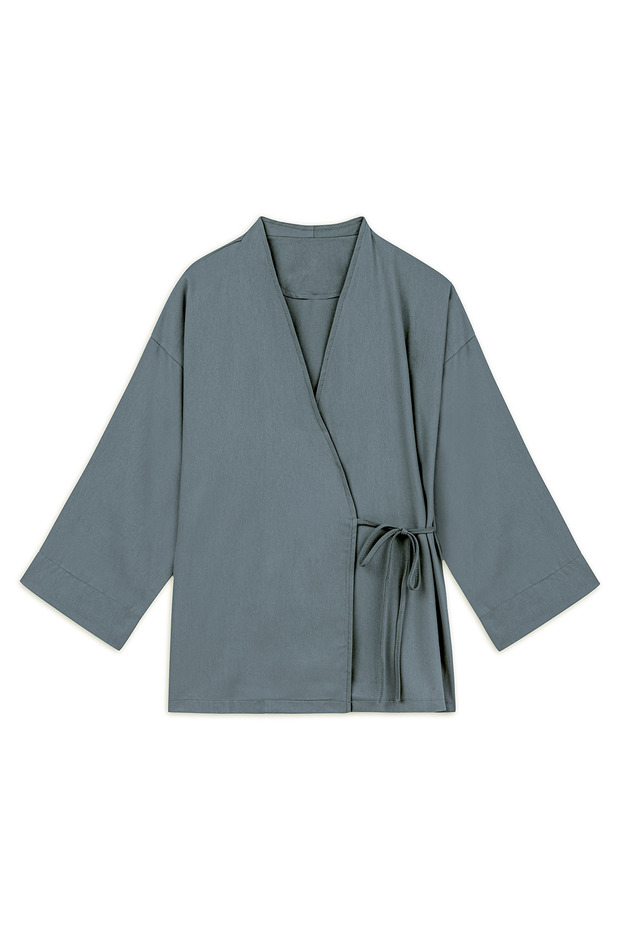 Tied Gabardine Kimono Smoked