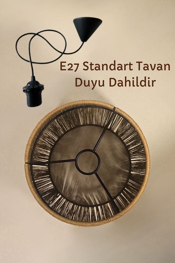 Tavan Lambası - Avize (Kağıt İp Örgülü Konik) - Bohem - 5