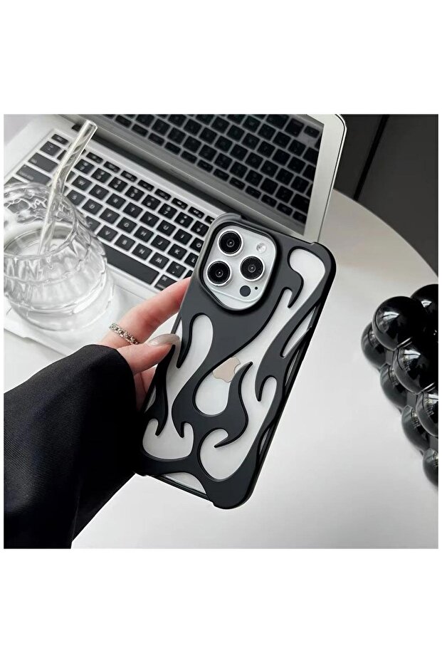 Apple iPhone 14 Pro Max Compatible Case Zebana Flame Silicone Case Black