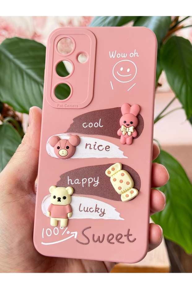 غطاء حماية من السيليكون الناعم باللون الوردي على شكل أرنب لهاتف Galaxy A35 مع تصميم مزخرف لحماية الكاميرا - 7