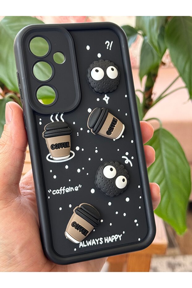 Galaxy M34 Compatible Case Designed Patterned Camera Protected Coffee Cookie Black Soft Silicone Cap with Case Design - 4