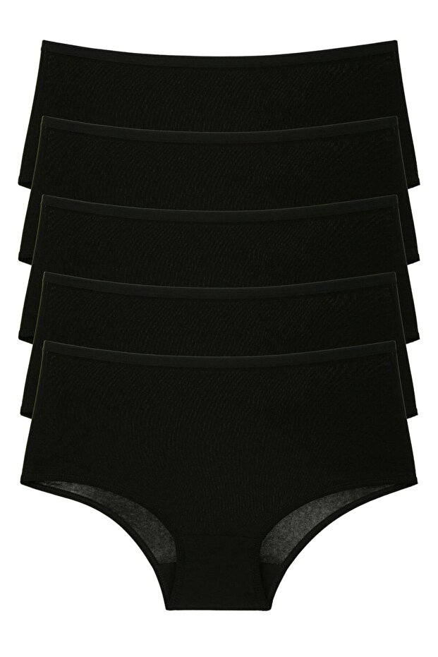 Women's Panties High-Waist Plus Size 5-Pack Cotton Stretch Fabric Black