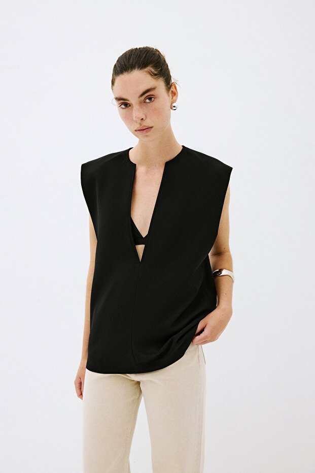 V yaka oversize bluz - 2