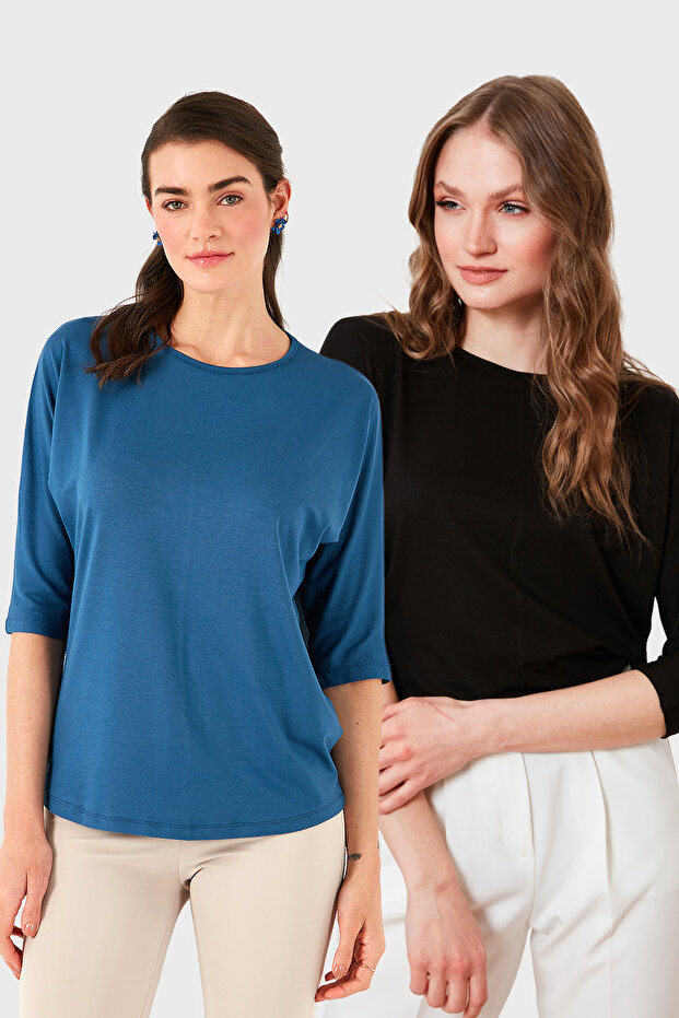 Standard Fit Crew Neck Three Quarter Sleeve 2 Pack Blouse Bluz 5861416Ys2