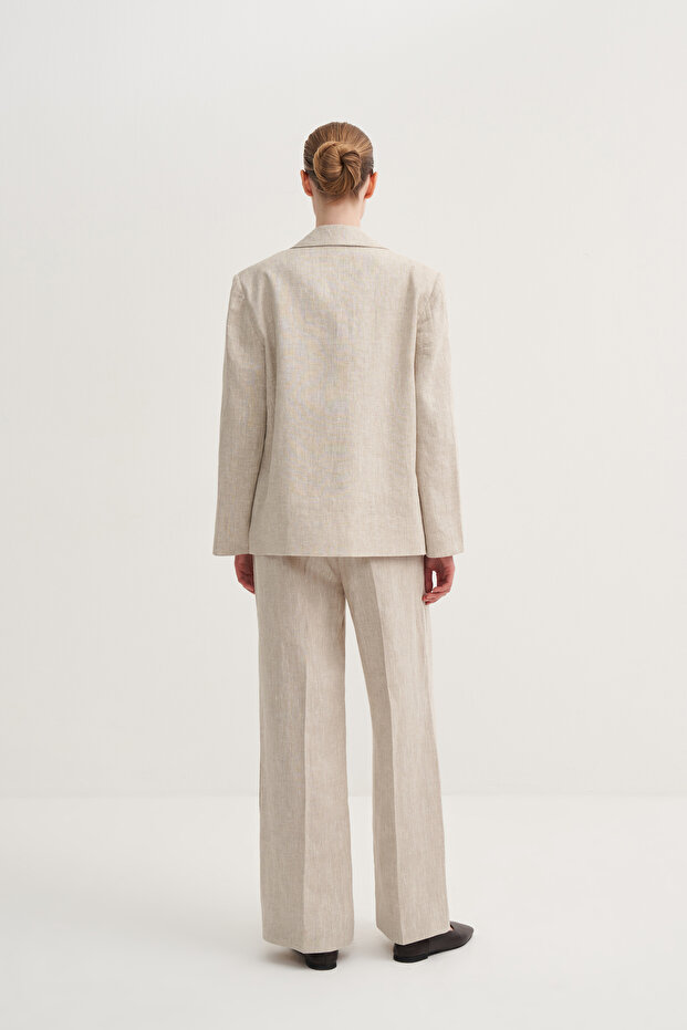 Oversize Keten Fit Blazer - 5