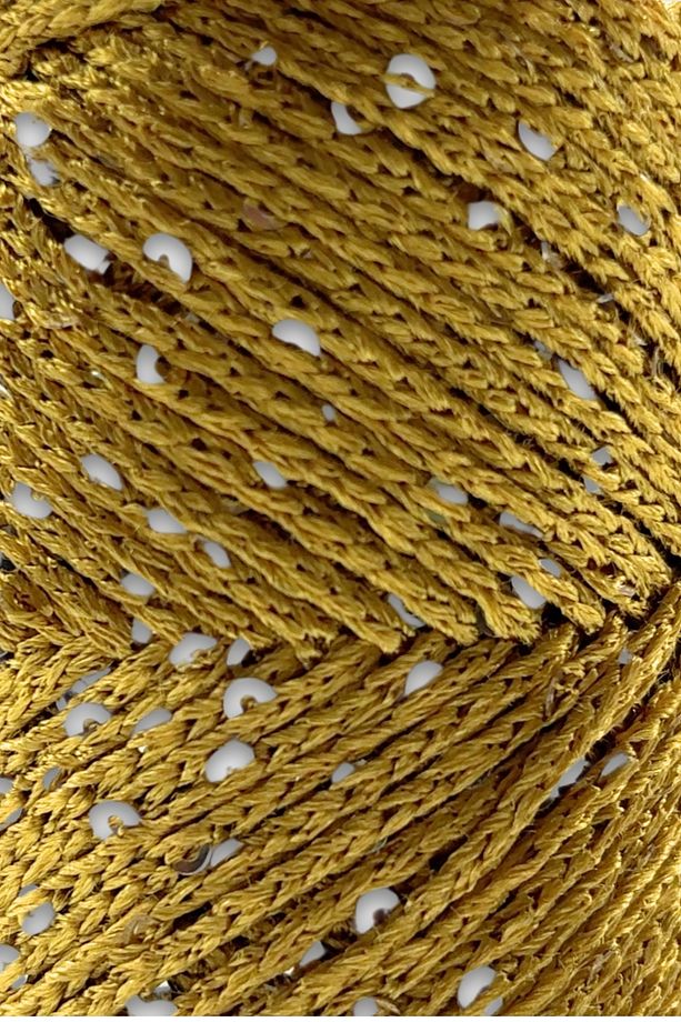 Paillette Pullu Polyester Makrome İpi Polyester Makrome İp Supla İpi Pullu Çanta İpliği Altın - 2