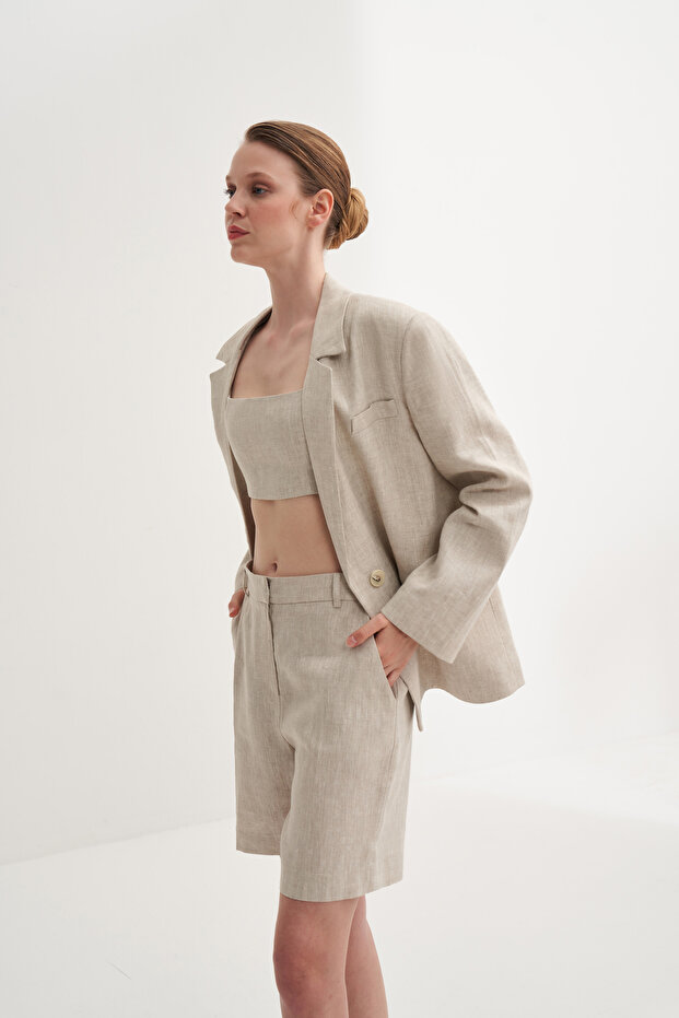 Oversize Keten Fit Blazer - 8