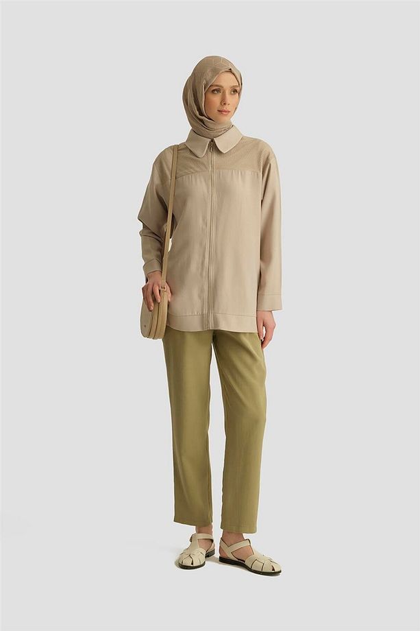 File Detaylı Tunik 25YD4228-1 Bej - 1