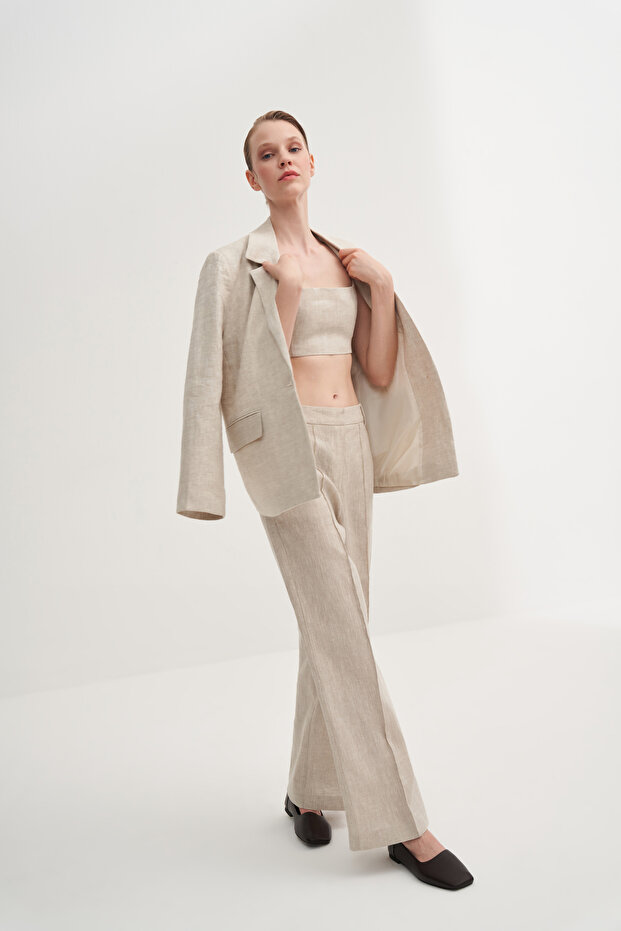 Oversize Keten Fit Blazer - 7