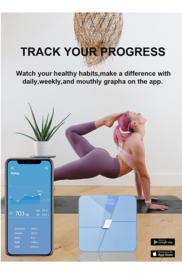 Digital Personal Scale with Bluetooth - LED Smart Body Scale, 13 Metrics, APP Sync - 5