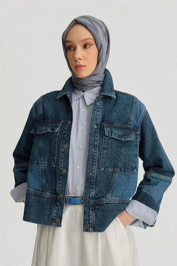 Patchwork Denim Ceket 25yd9120 Indigo - 4