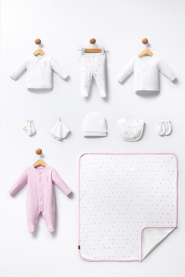 U.S. Polo Assn. 100% Cotton Newborn Baby Girl 10 Pieces Hospital Release
