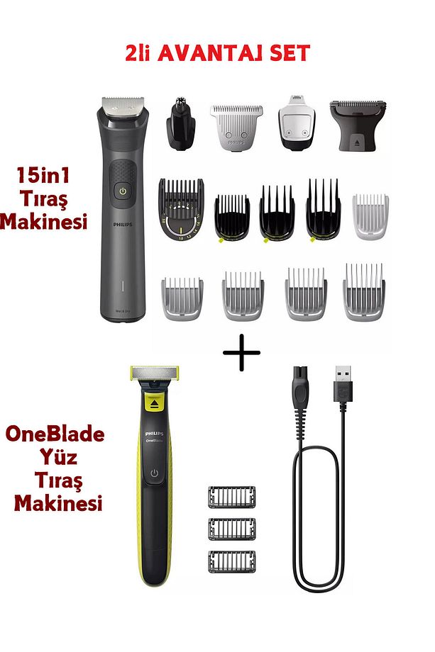 Islak & Kuru 15 In 1 Traş Makinesi - One Blade Teknolojisi( Sıfır Tıraş) - Avantajlı 2 Li Set - 1