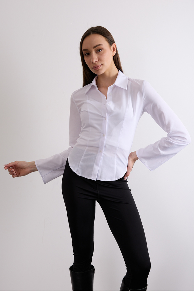 Vücuda Bele Oturan Saran Basic Kadın Gömleği - 2