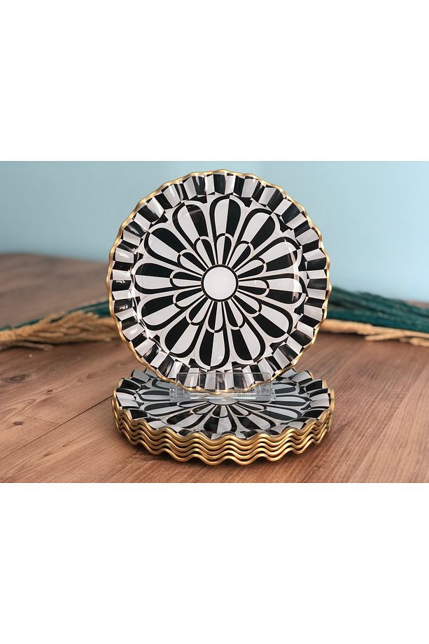 Papatya Desenli Kıvrımlı Pasta Tabağı 6 Adet - 3