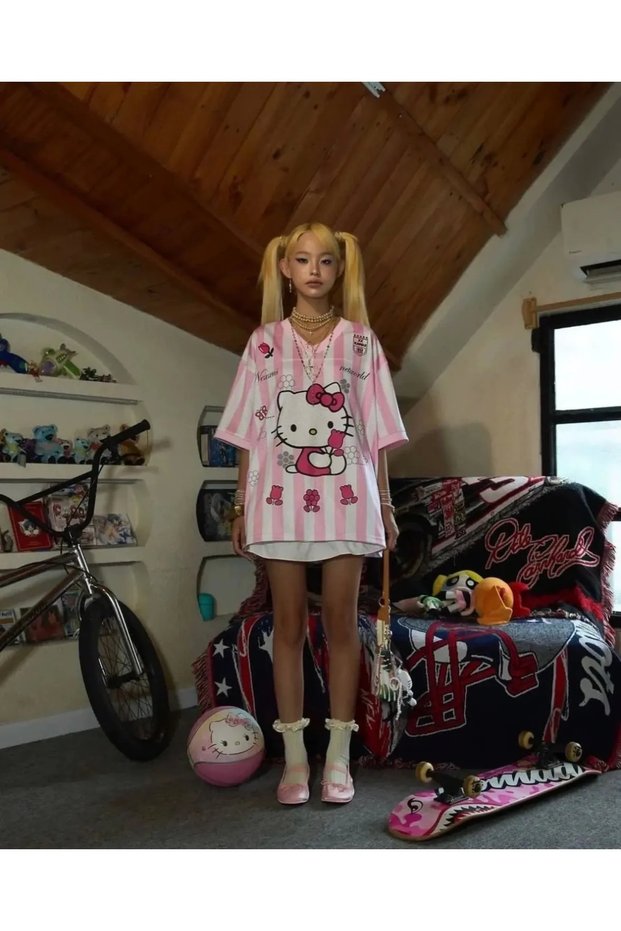 Dark Pink Hello Kitty Detail Unisex Jersey Jersey