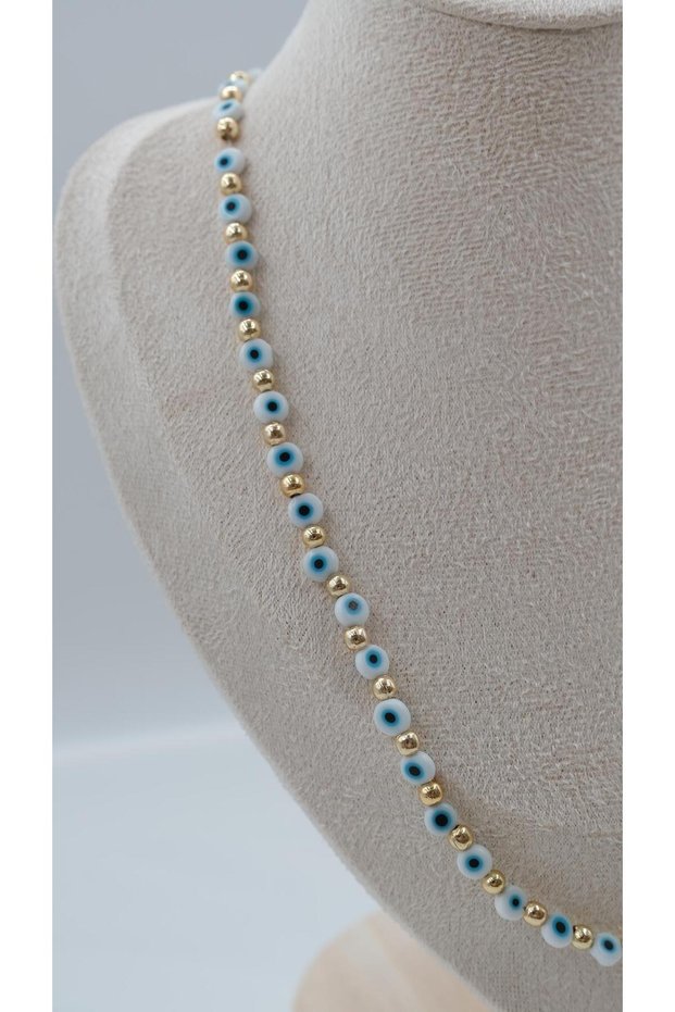 Gold Topcuk Evil Eye Bead Detailed Necklace