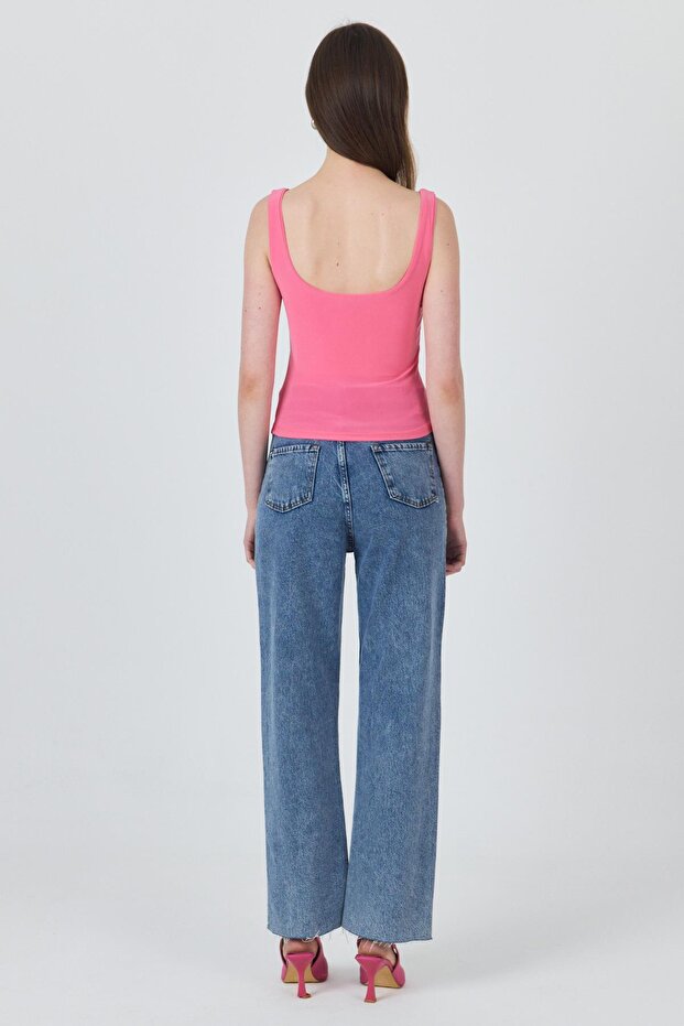 Pink Thick Strap V-Neck Blouse 13293 - 5