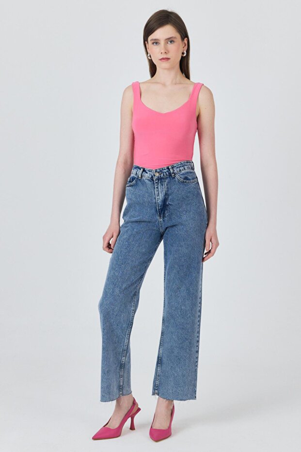 Pink Thick Strap V-Neck Blouse 13293 - 3