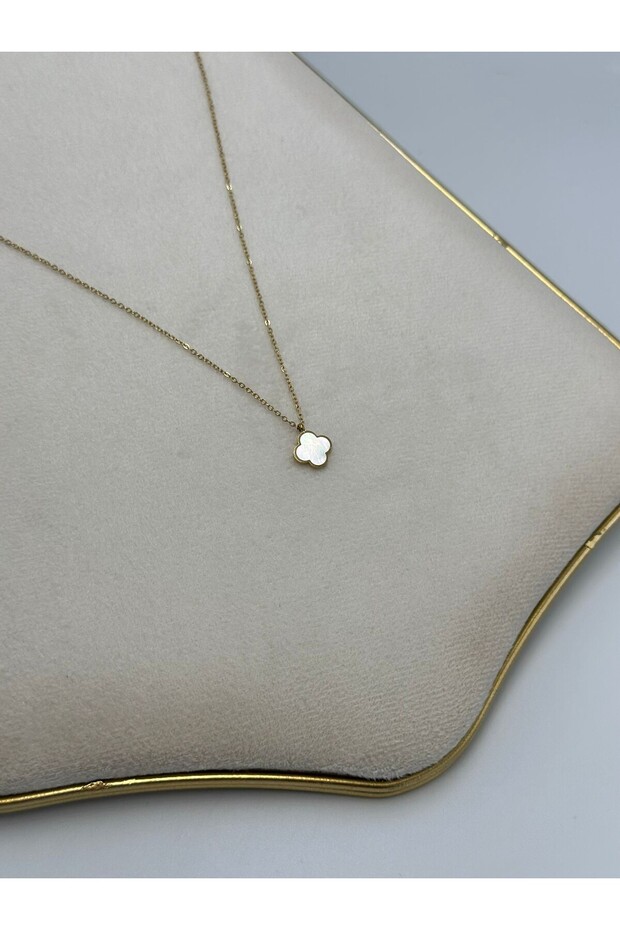 Sedefli Yonca Çelik Kolye - 4