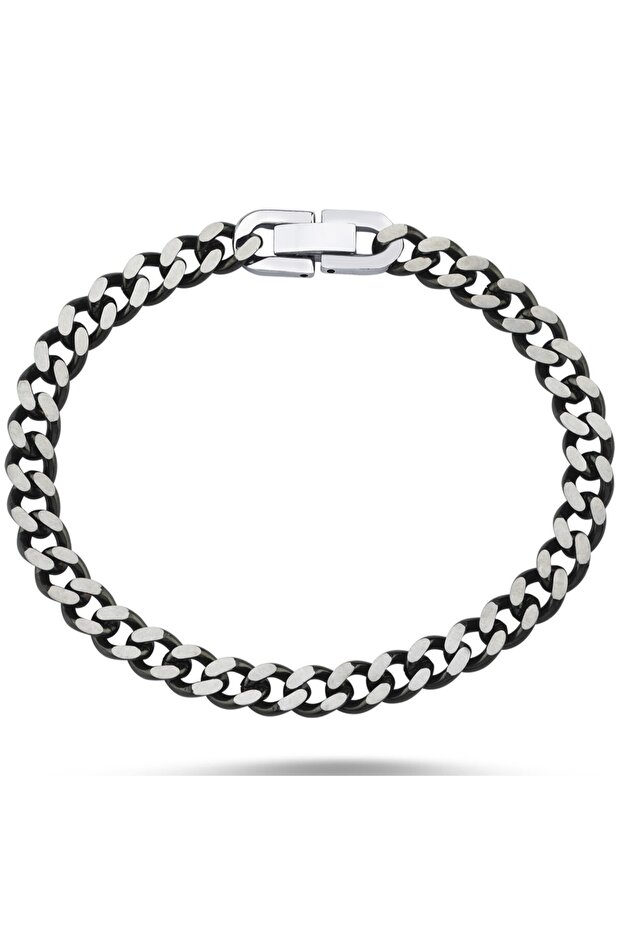 Exclusive Interlock Premium Black White Gourmet Men's Steel Bracelet Chain Scb52