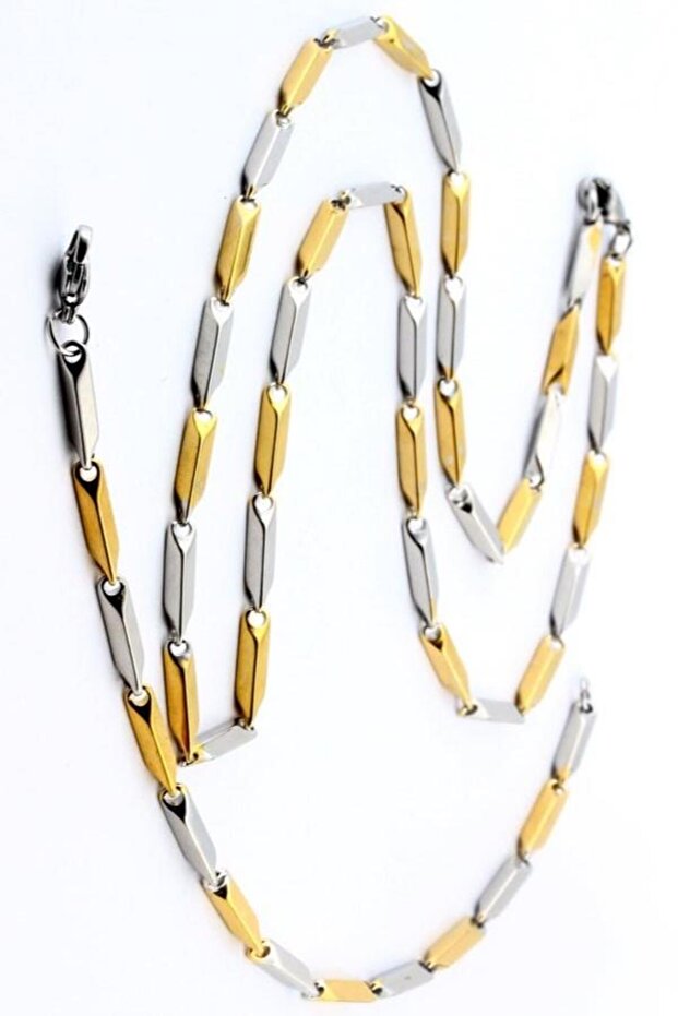 Yellow white color square cube men steel necklace and bracelet set eck05s
