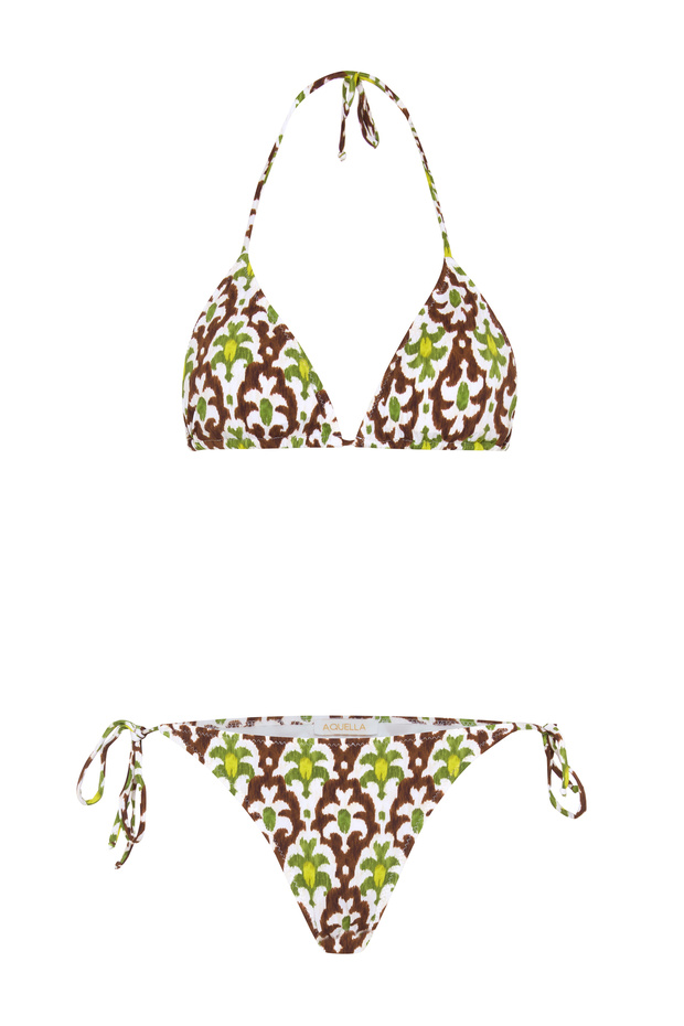 بيكيني مثلث مع ظهر مكشكش منقوش - 1