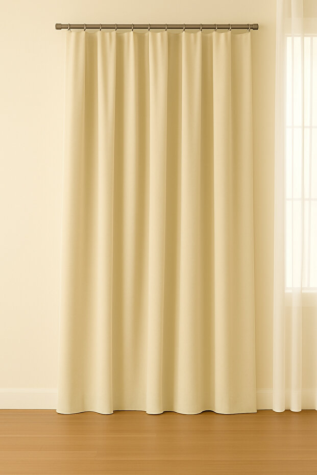 Luna Series Velvet Textured Pleatless Background Curtain - Light Beige