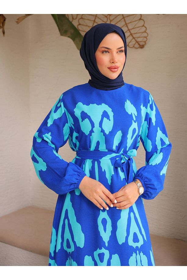 Tesettür Elbise - Mavi - SAHRA BUTİK - 3