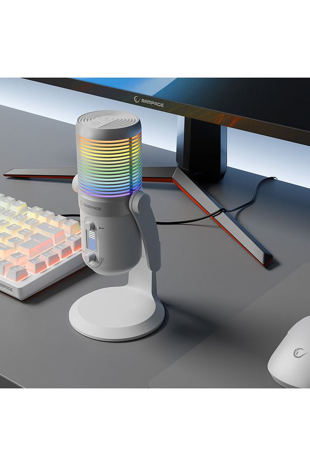 Diyez Beyaz Rgb Ses Gösterge Mikrofon Oyuncu Mikrofonu Yayıncı Mikrofonu Youtuber Mikrofonu - 4