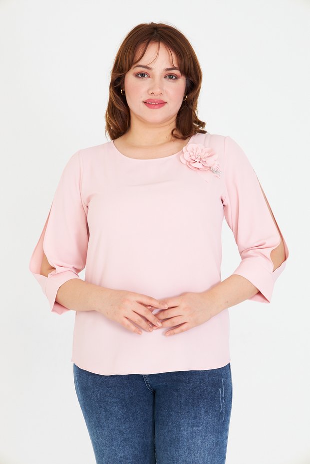 Women S Plain Floral Detailed Blouse - Stylish and Elegant Design