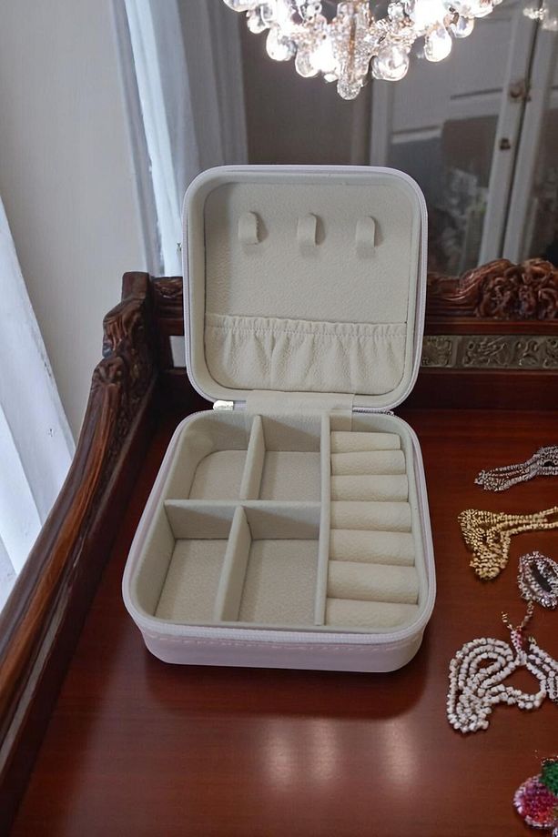 Takı Kutusu Makyaj Organizer'i Kolye Küpe Yüzük Takı Standı - Pembe - 1