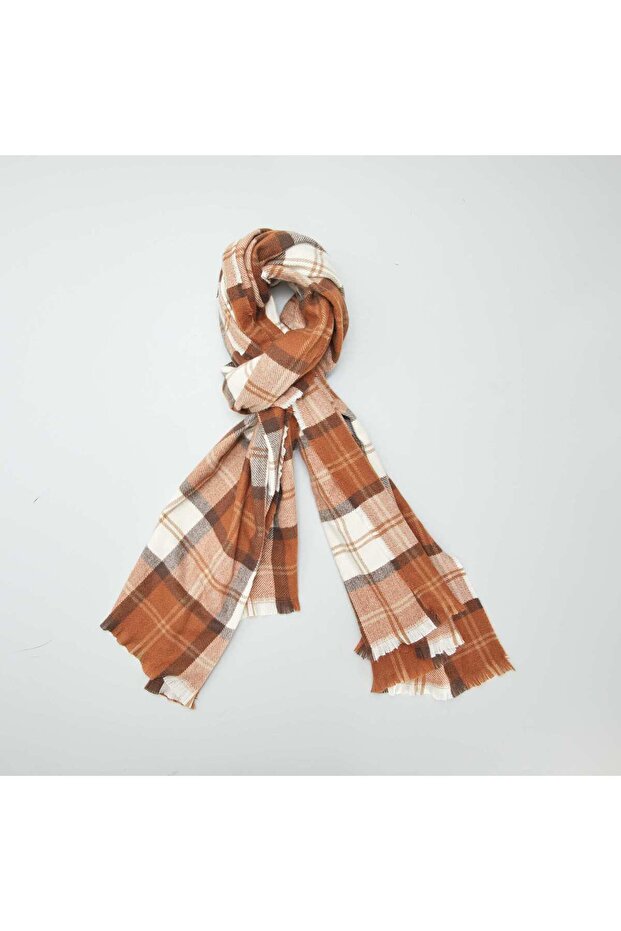 وشاح محبوك منقوش باللون البيج - 1