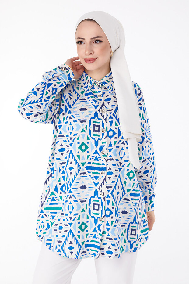 تونيك منقوش باللون الأزرق - 25611 - 2