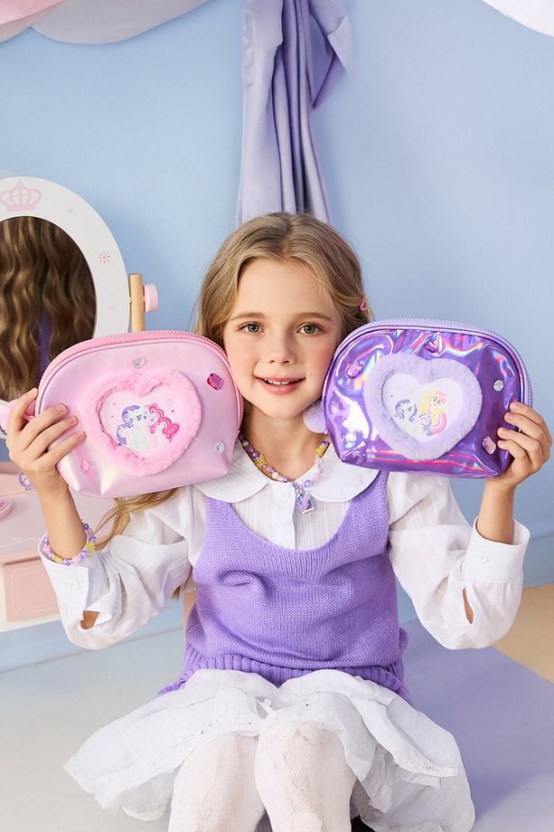 My Little Pony Lisanslı Kalp Şekilli Kozmetik Çantası - Mor - 4