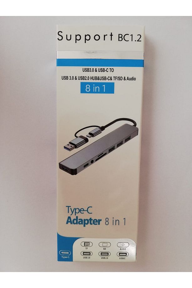 8-in-1 USB-C Çoklu Port Hub – Type-C Adaptör, SD/TF Kart, USB 3.0 & 2.0, Audio - 7