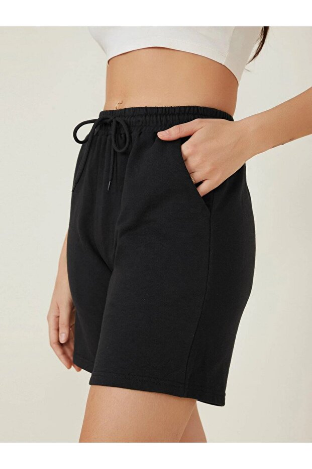 Duz Siyah Kadın Şort - 3