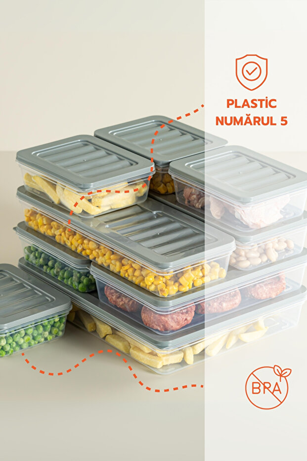 Freshbox Set For Food, 6 Boxes With Lids (4X600 ML, 2X1200 ML), Transparent With Grey Lid - 3