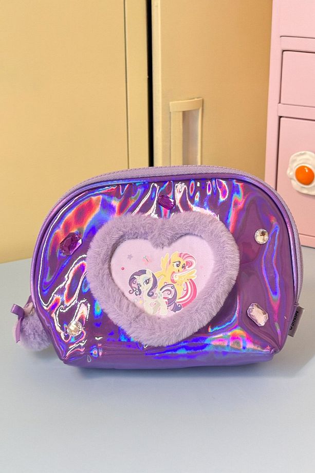 My Little Pony Lisanslı Kalp Şekilli Kozmetik Çantası - Mor - 1