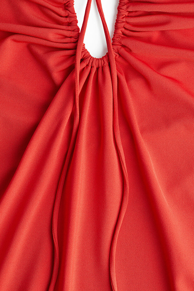 Drapeli Halter Yaka Elbise - 5