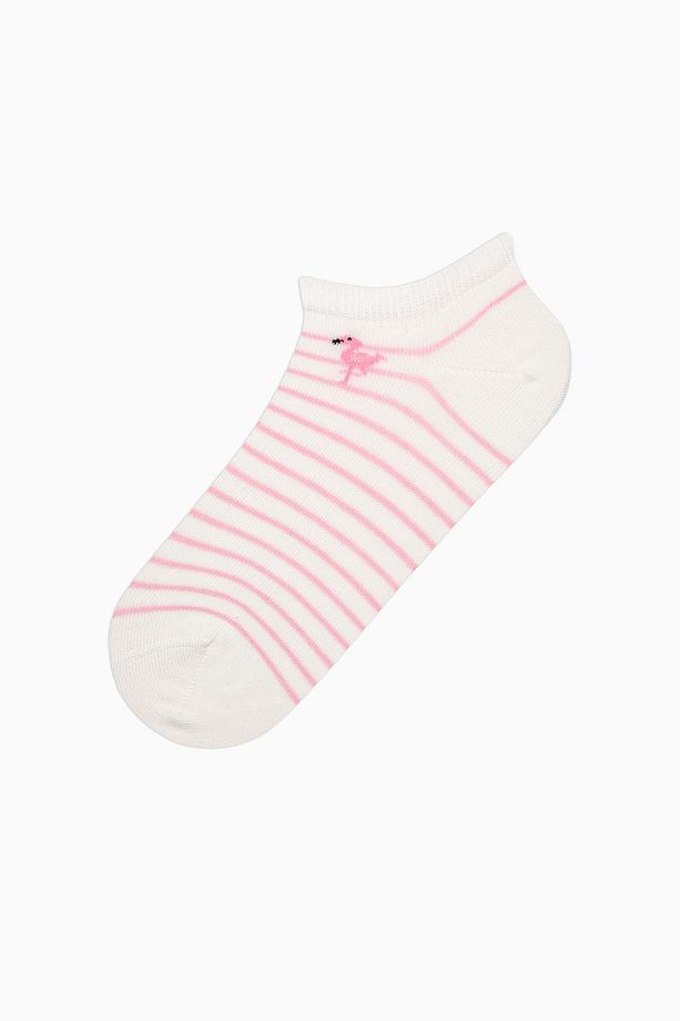 3 Çift Pamuklu Mini Flamingo Desenli Burun Dikişsiz Patik Çorap - 4