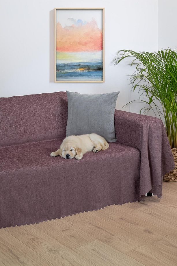 Premium Koltuk Örtüsü 175x350 Xlarge Gramajlı Jakarlı Şönil Gül Kurusu | Kanepe Örtüsü | Kaymaz - 1