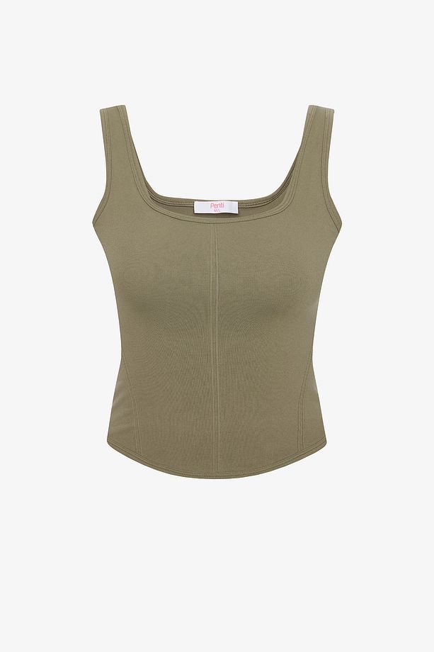 Corset Look Seamless Haki Üst - 5