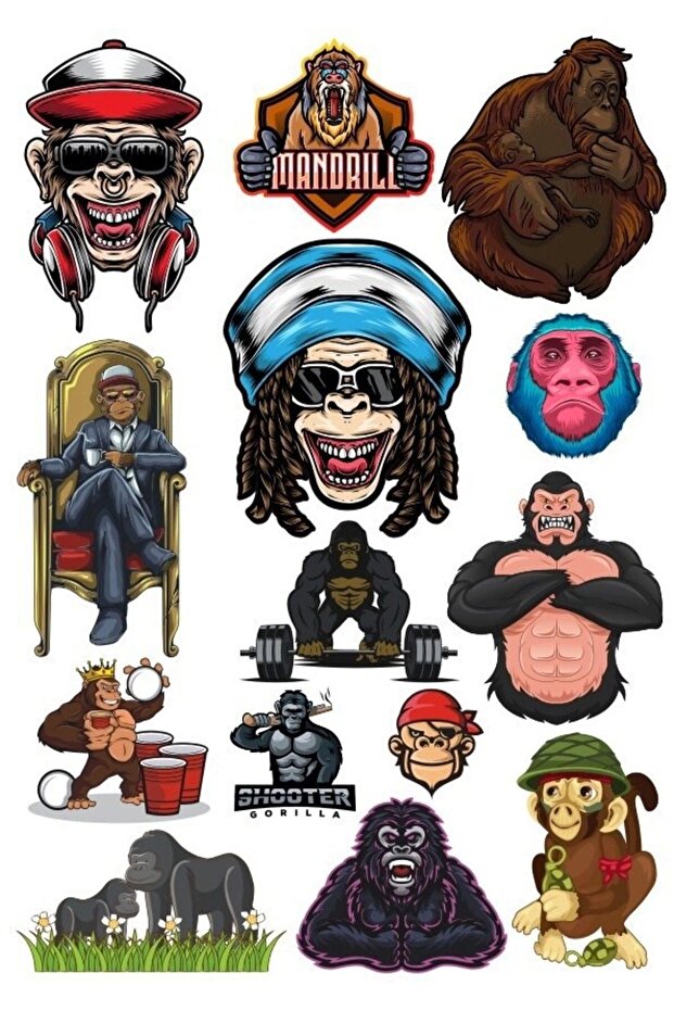 Gorilla Sticker Set-2 15 Pieces Phone, Tablet, Notebook, Laptop Sticker